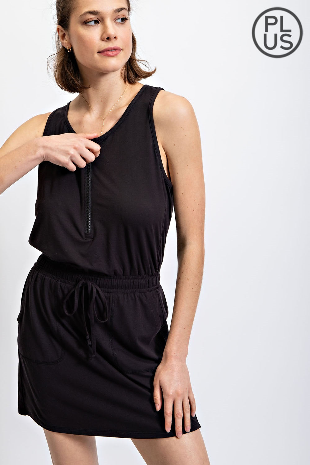 Plus Size Butter Sleeveless Defined Romper Dress - Black