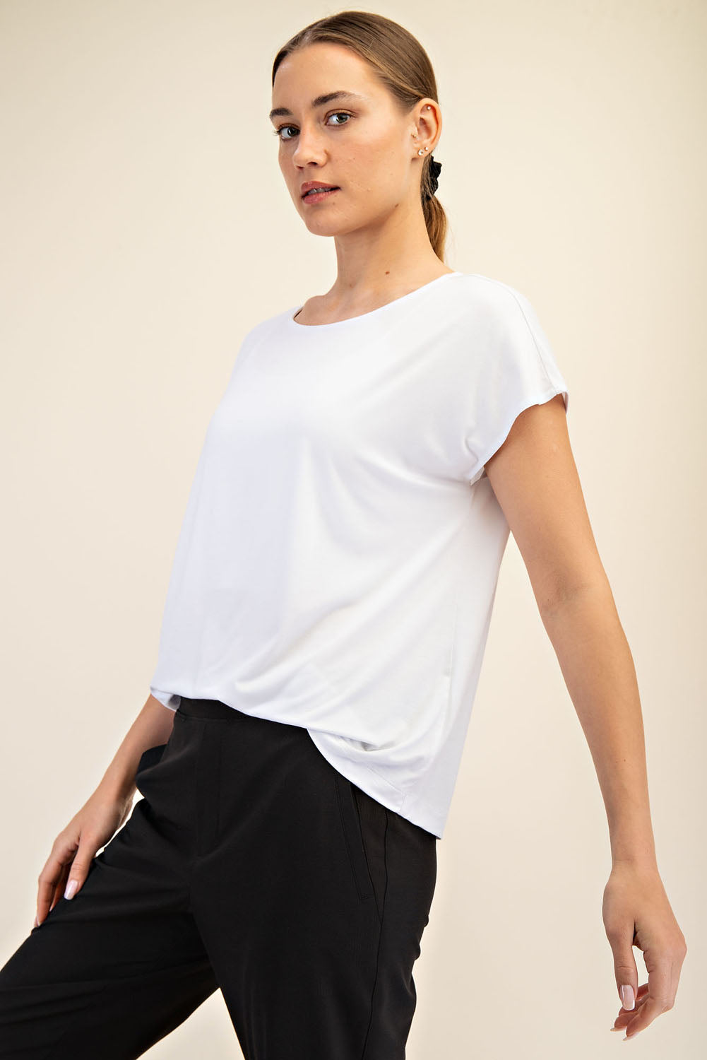 Viscose Modal Basic Boat Neck Top