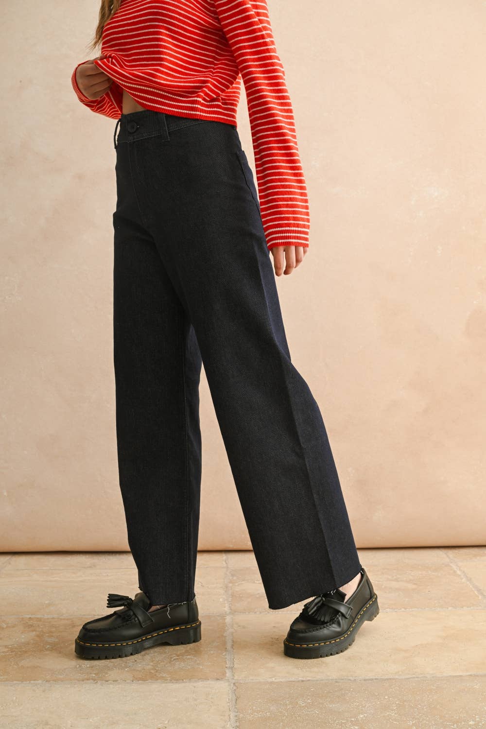 INDIGO DENIM STRAIGHT WIDE LEG PANTS