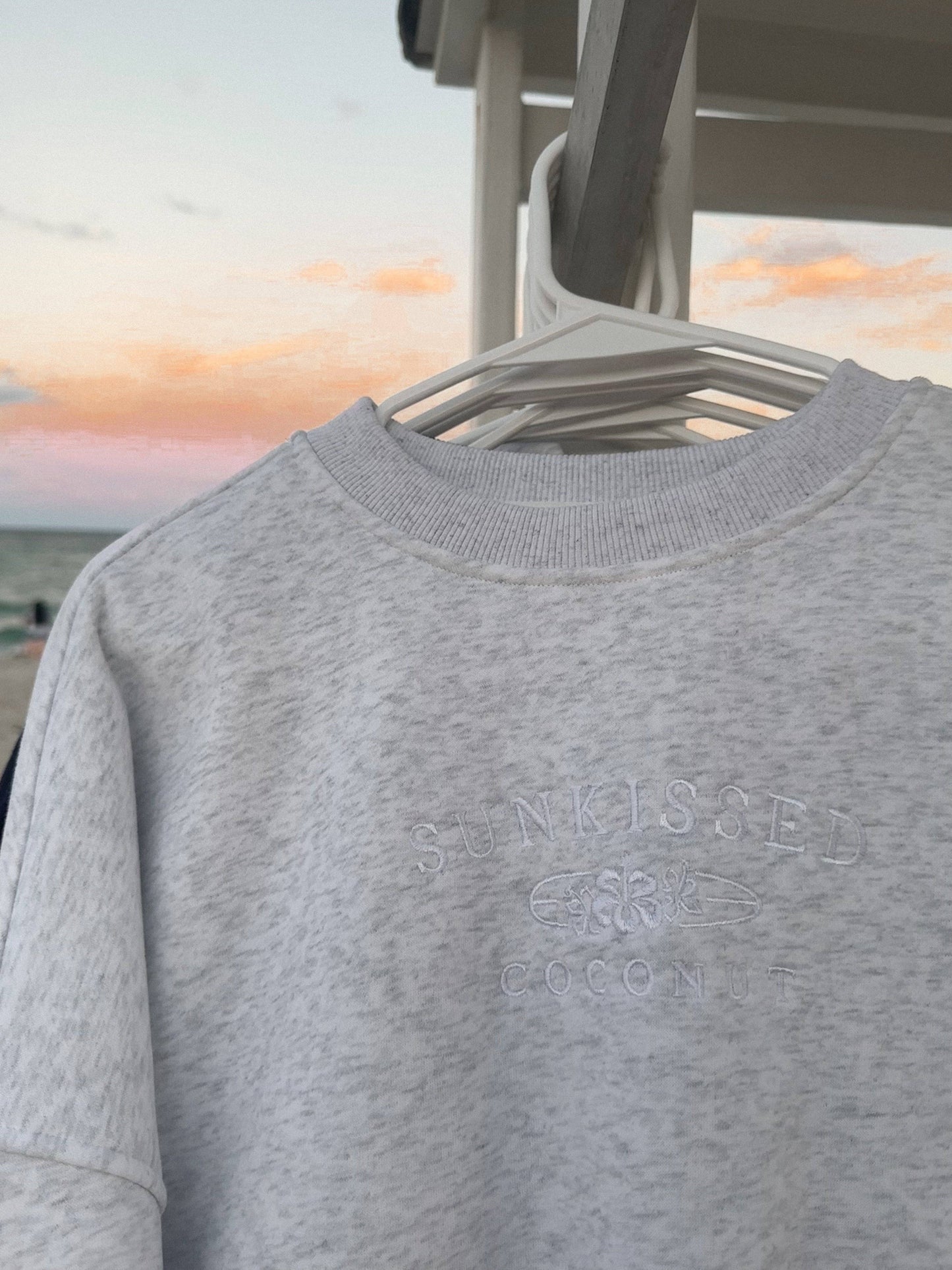 Grey and White Thread Sunkissedcoconut Embroider Sweatshirt