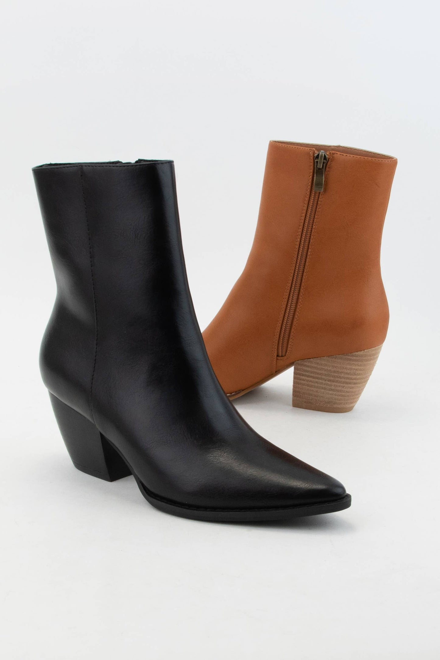 ARISA POINTED-TOE COWBOY BLOCK HEEL ANKLE BOOTS