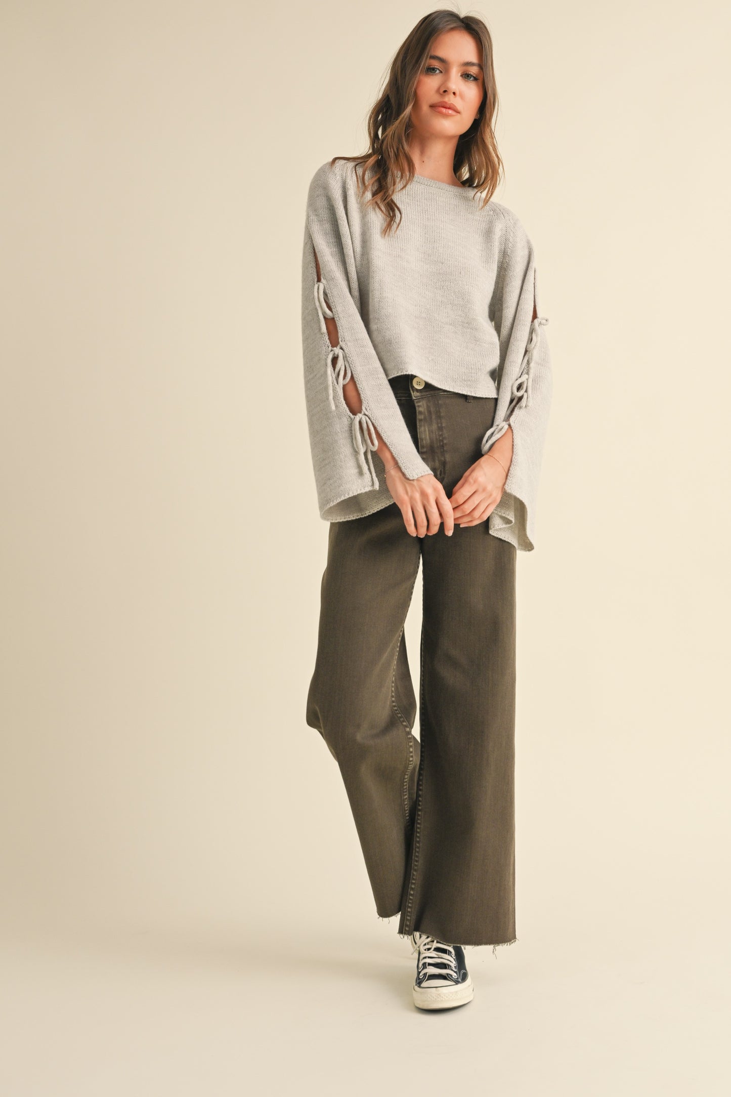 Ribbon Tie Sleeve Detail Sweater Top