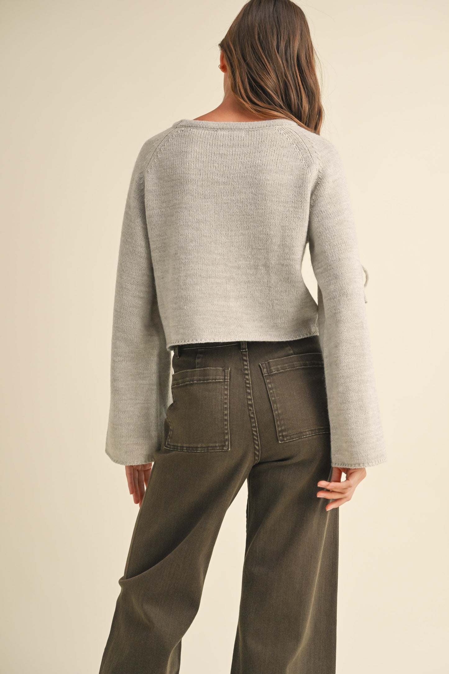 Ribbon Tie Sleeve Detail Sweater Top
