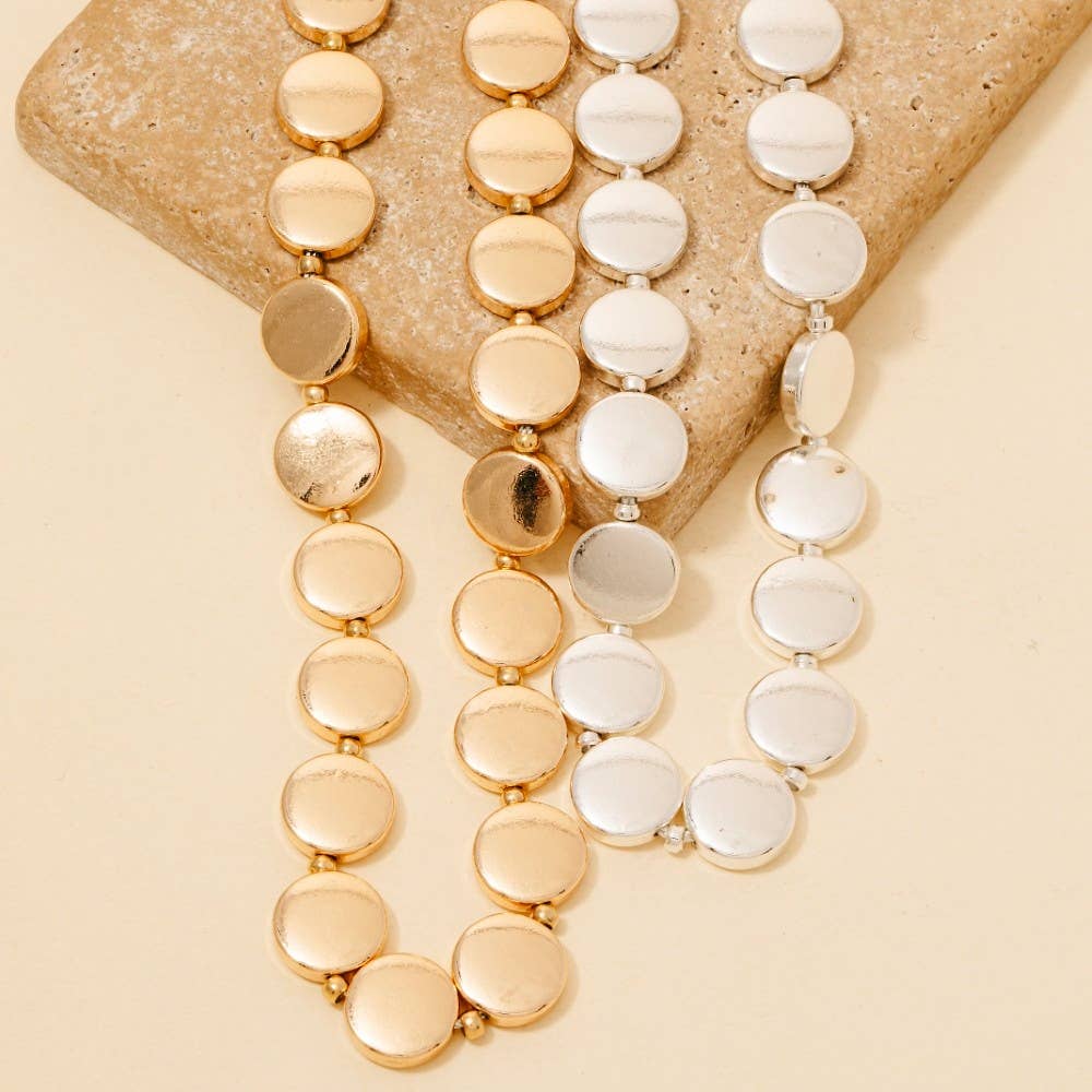 Mixed Metallic Disc And Oval Chain Long Necklace