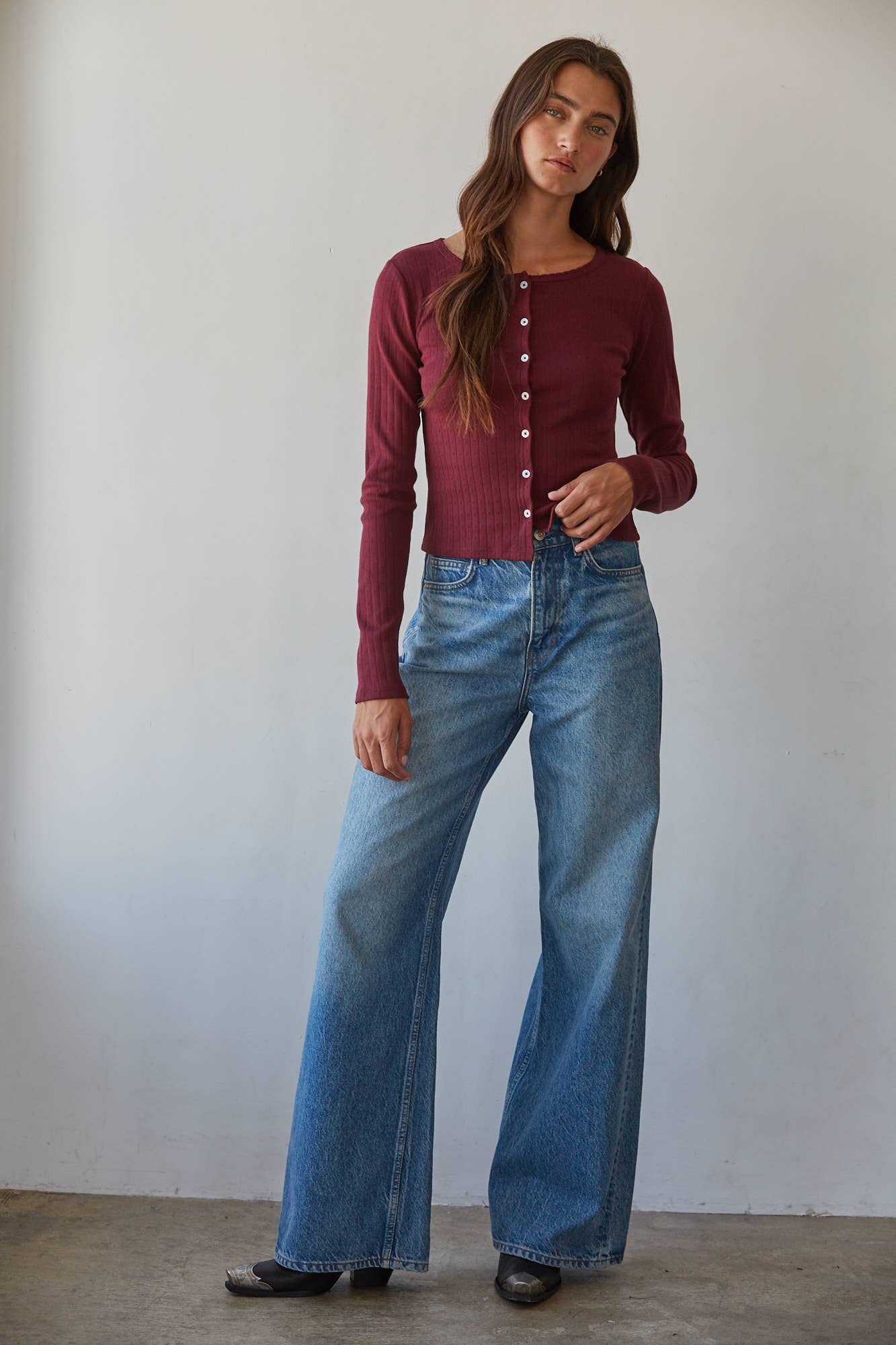 Knit Cotton Pointelle Button Down Cardigan