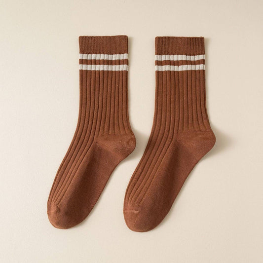 Classic Two Stripes Print Crew Socks
