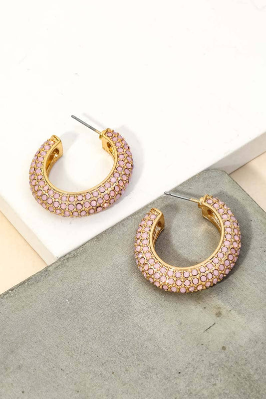 Pave Rhinestone Circle Hoop Earrings
