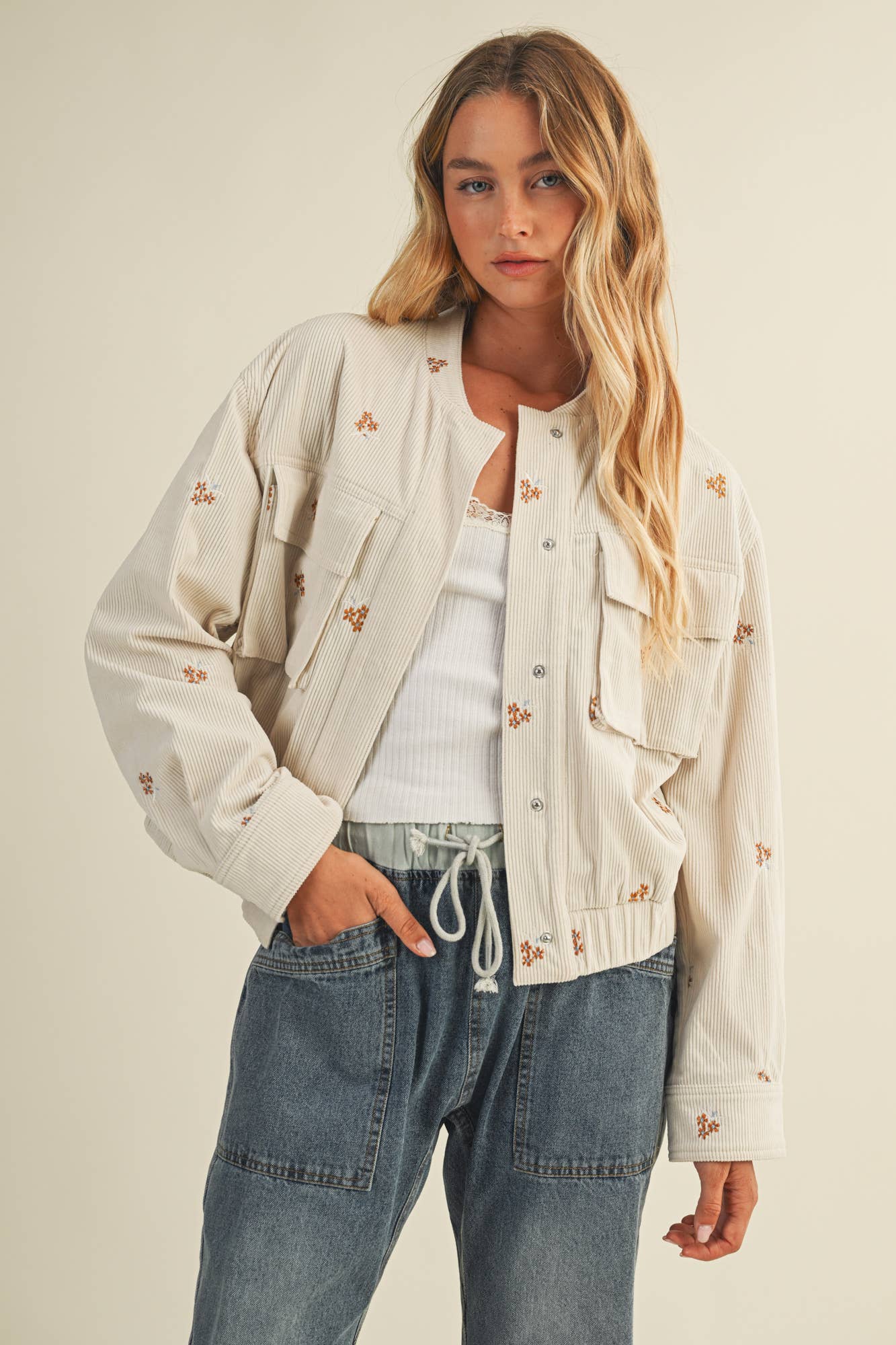 EMBROIDERED CORDUROY BOMBER JACKET