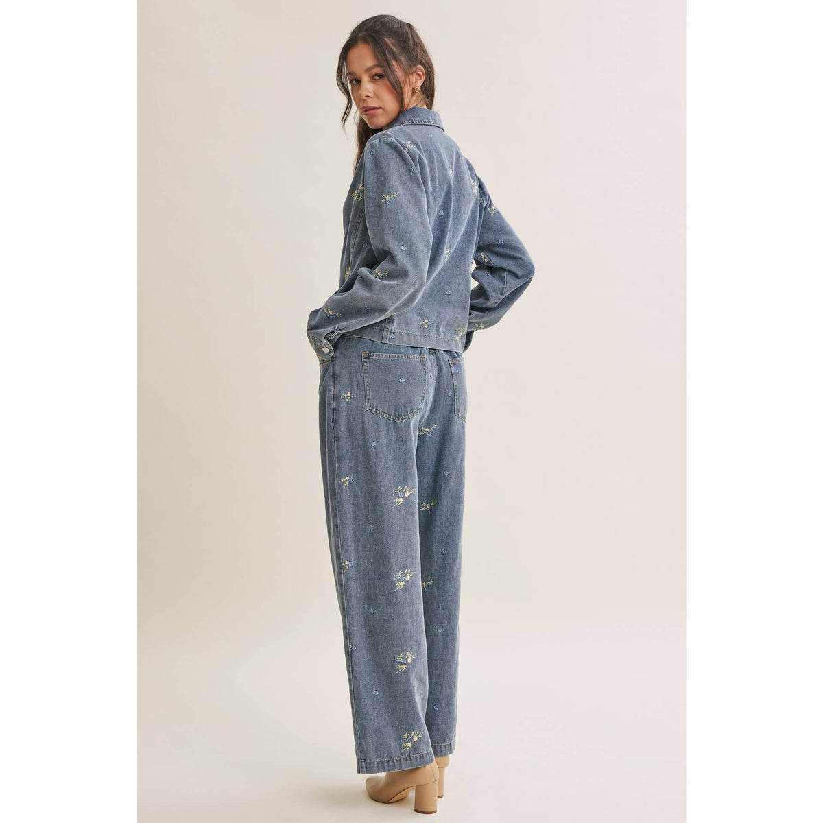 SUNDAY WILDFLOWERS EASY FIT EMBROIDERED DENIM JACKET