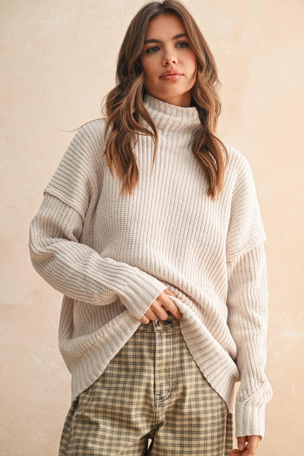 CHENILLE HIGH NECK SWEATER TOP