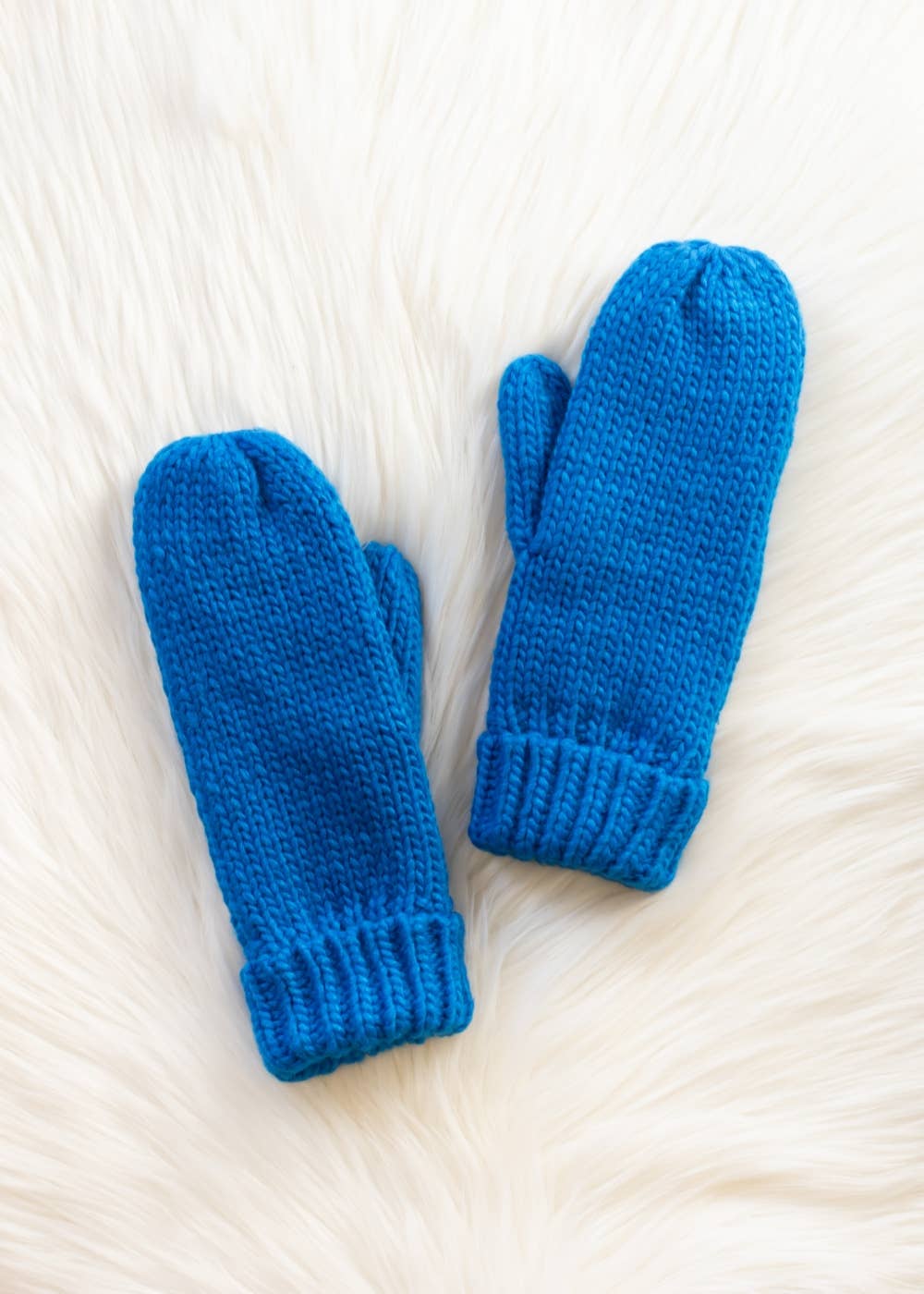Blue Cuffed Knit Mittens