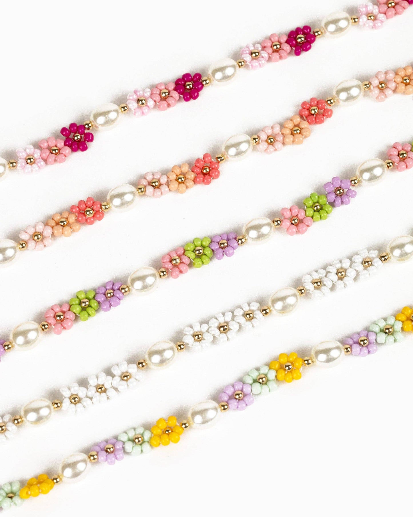 Tropical Flower Seed Bead and Pearl Necklace