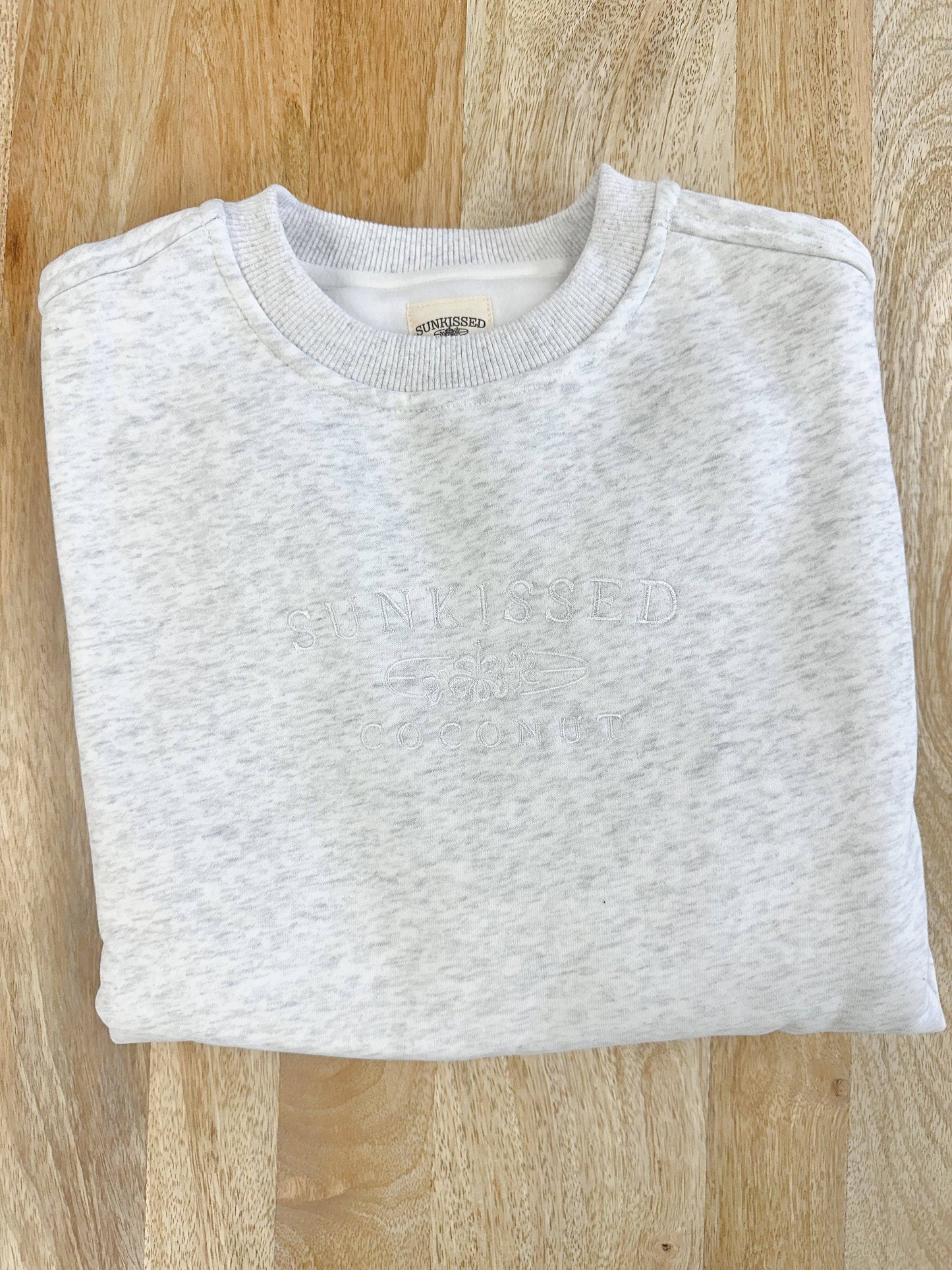 Grey and White Thread Sunkissedcoconut Embroider Sweatshirt