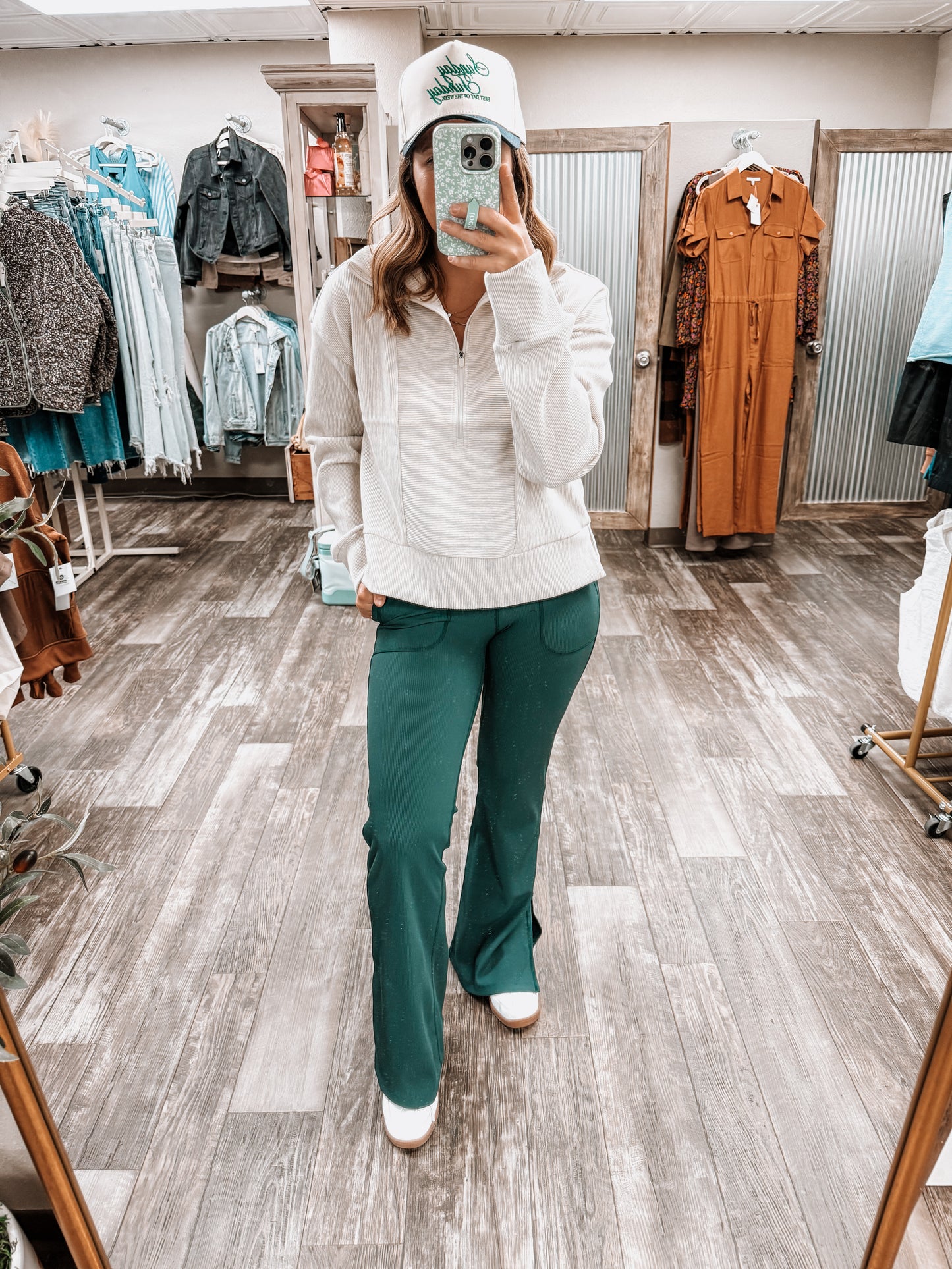 Nylon Rib V Waist Crossover Flared Leggings