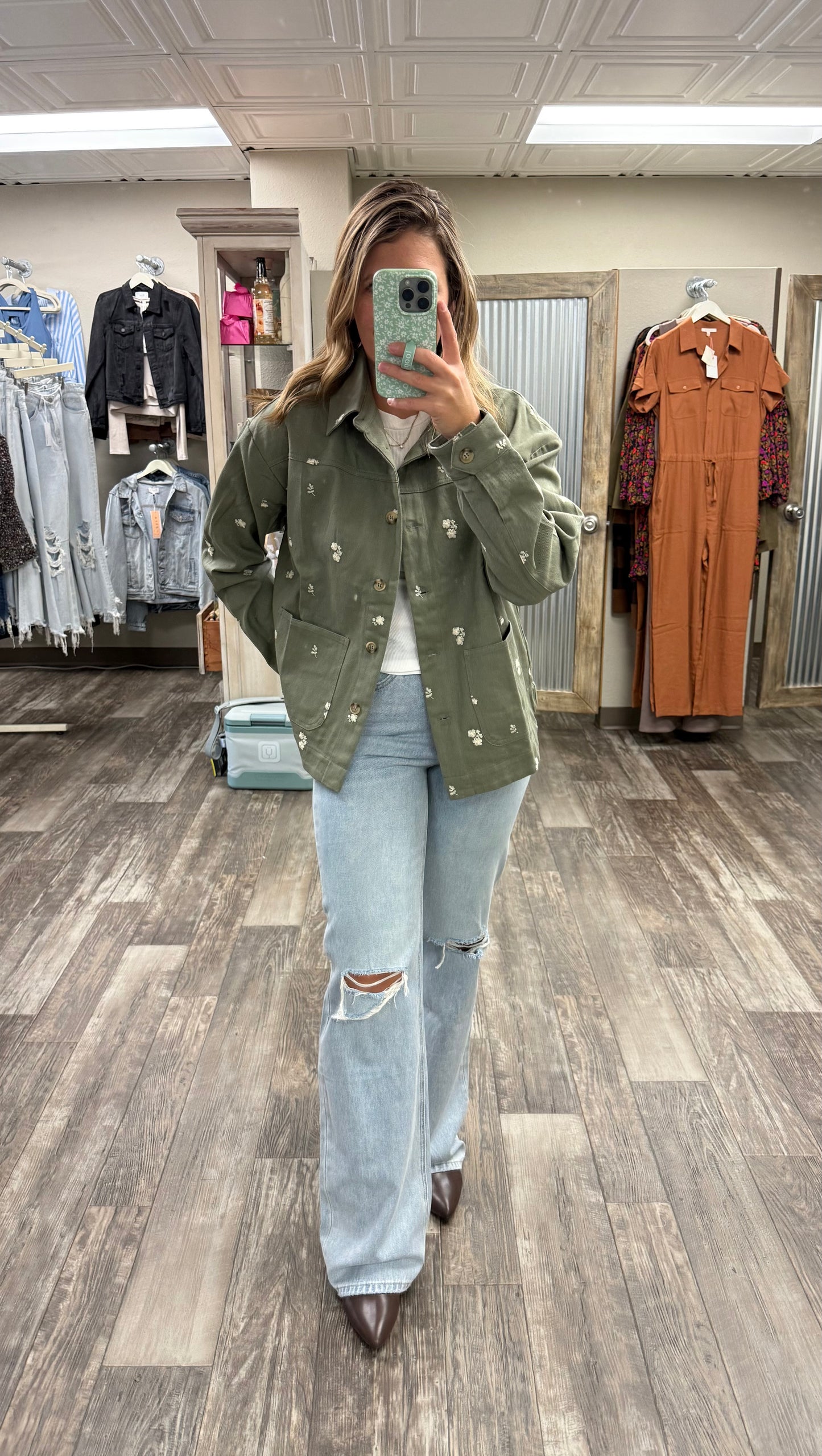 EMBOIDERY COTTON TWILL OVERSIZED UTILITY JACKET