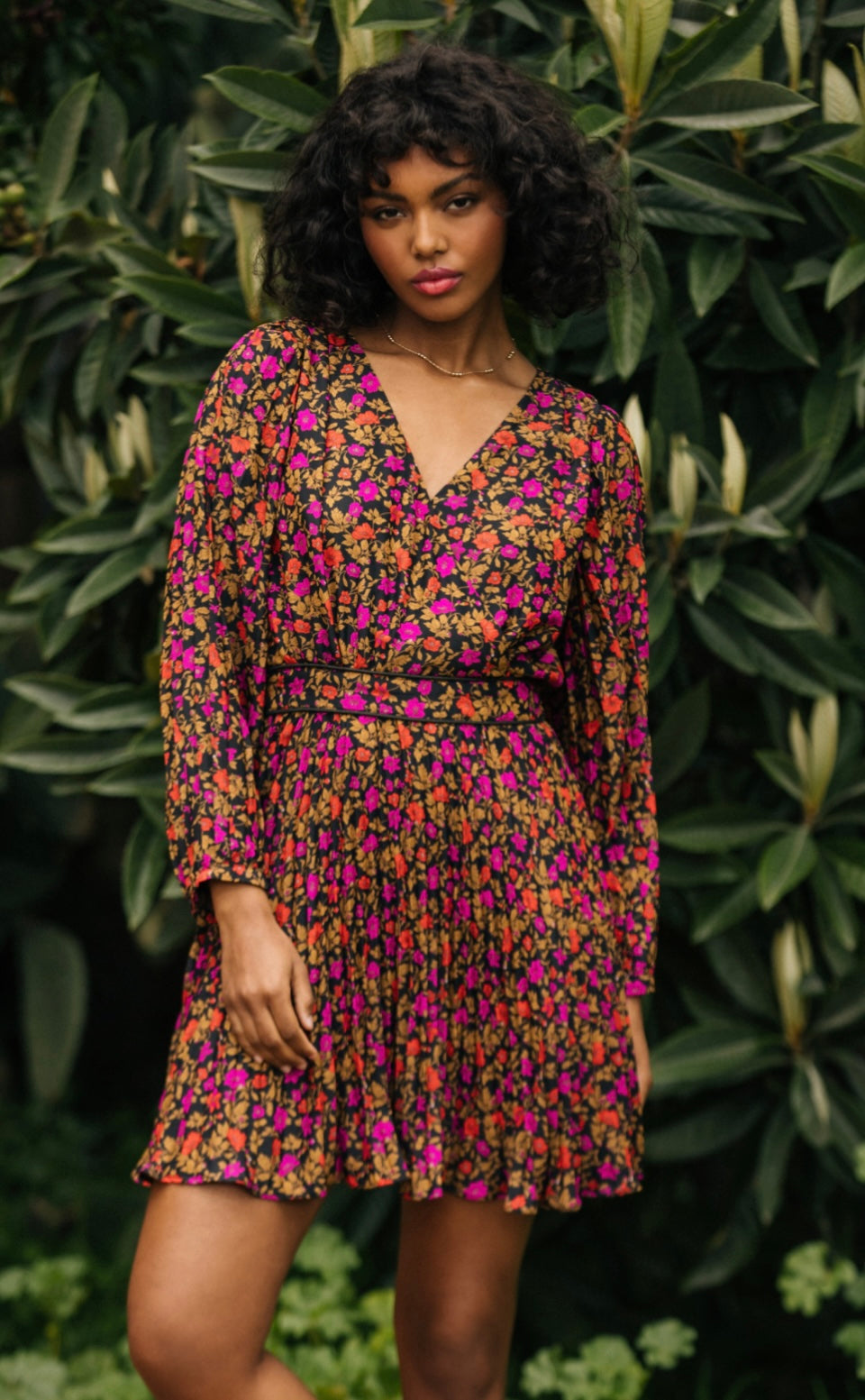 Black Magenta Overlap Dress