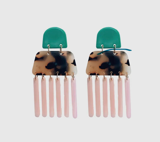 Pink & Teal Geometric Drop Earrings