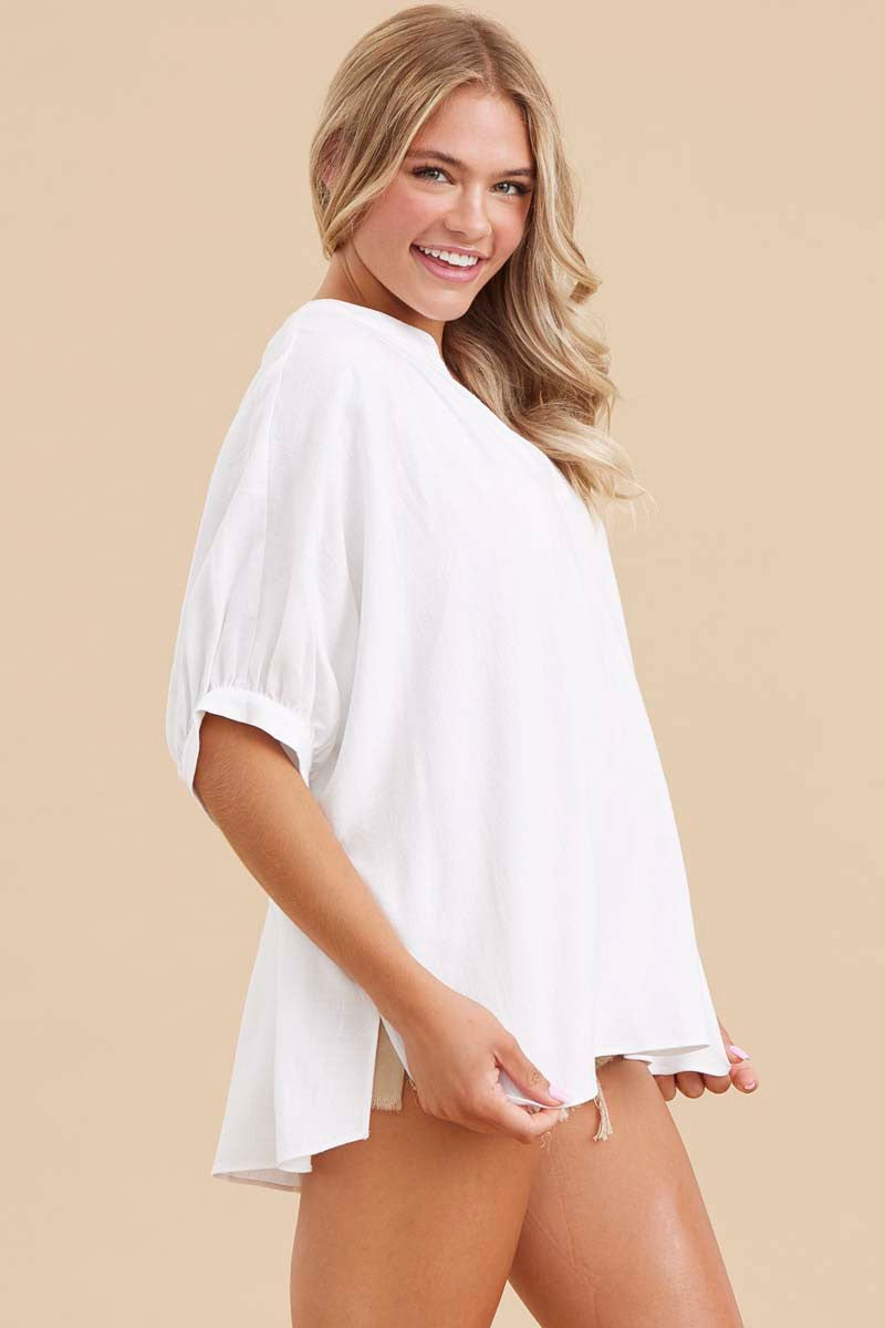 Curvy Dolman Sleeves Top White