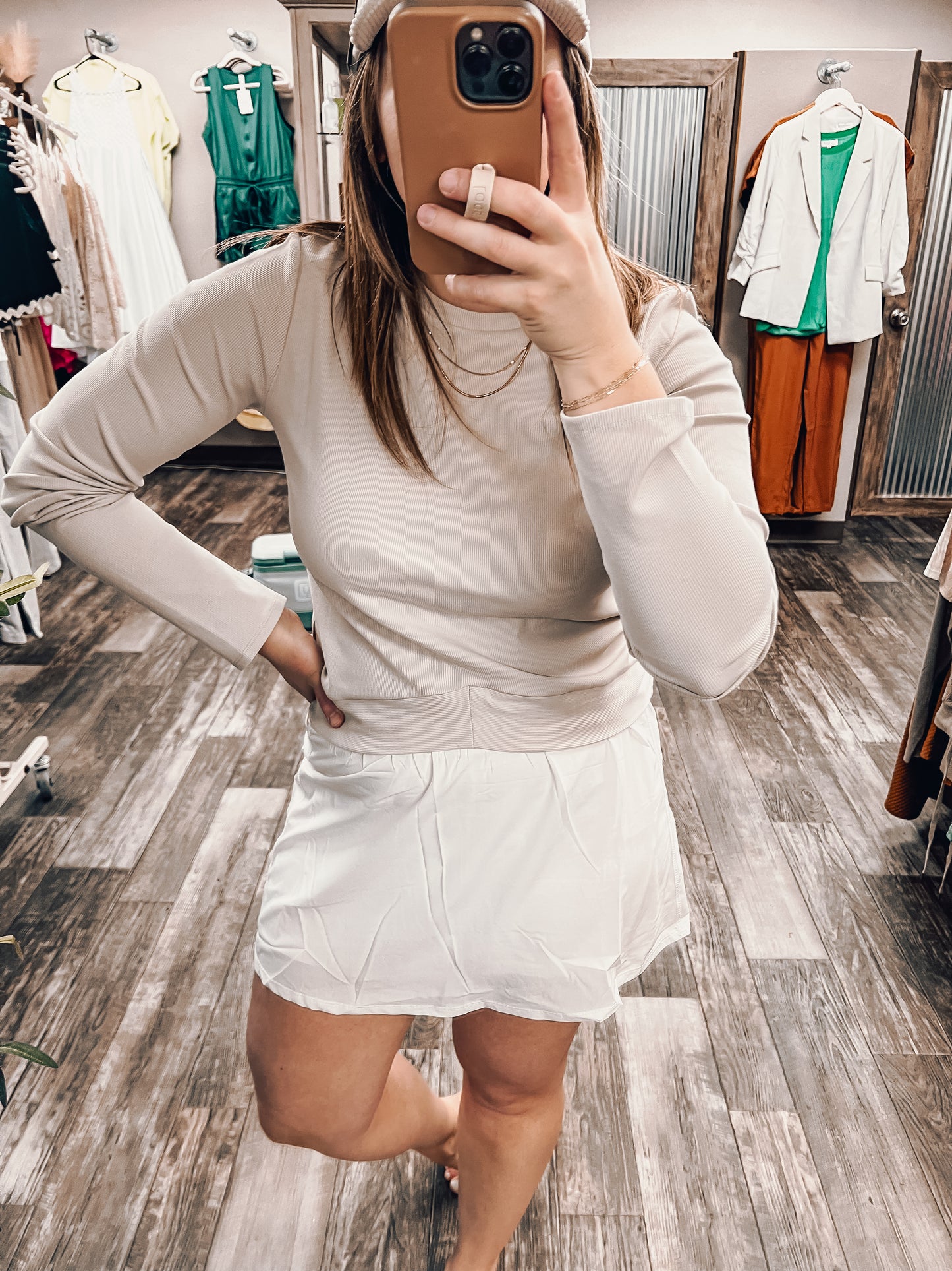 Ribbed Relaxed Crop Knit Top Stone