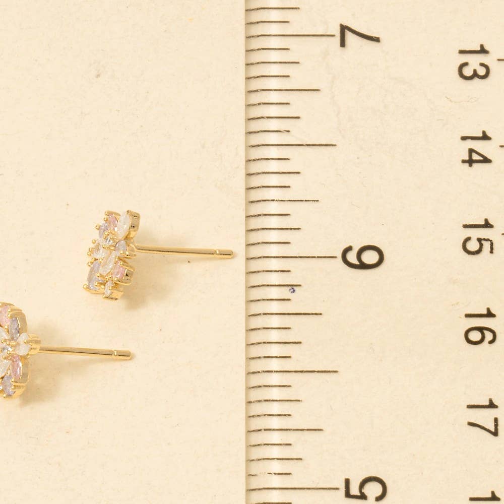 Cz Cluster Flower Stud Earrings