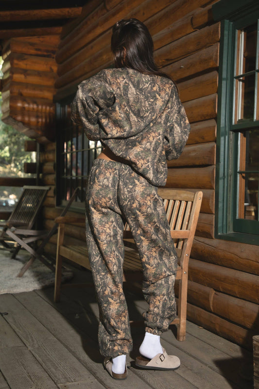 BAYOU Woodland Camo Cloud Fleece Jogger Tapered Sweatpants