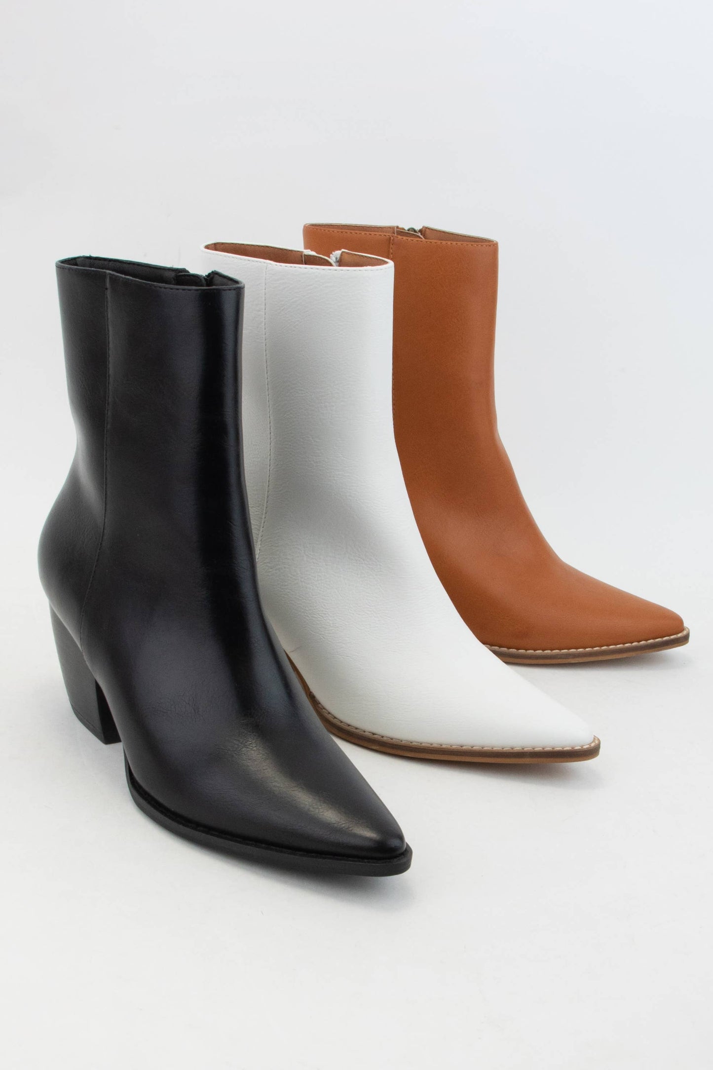 ARISA POINTED-TOE COWBOY BLOCK HEEL ANKLE BOOTS