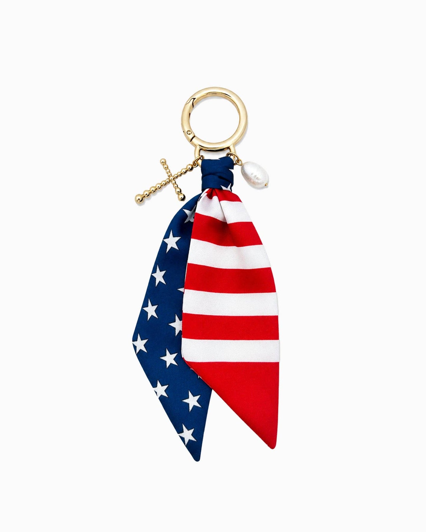 Americana Scarf Cross Freshwater Pearl Bag Charm