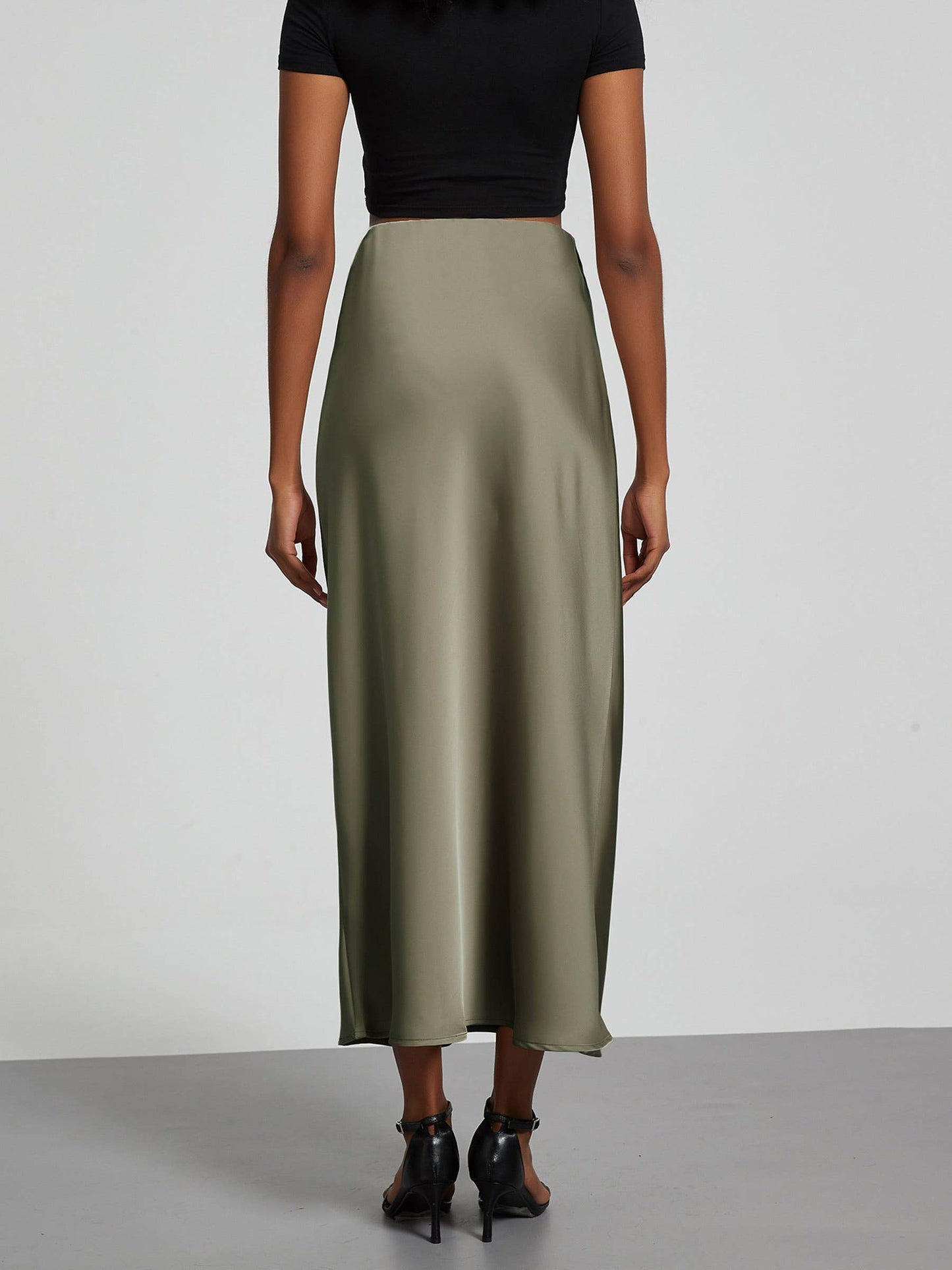 Solid Color Glossy Mid Length Skirt