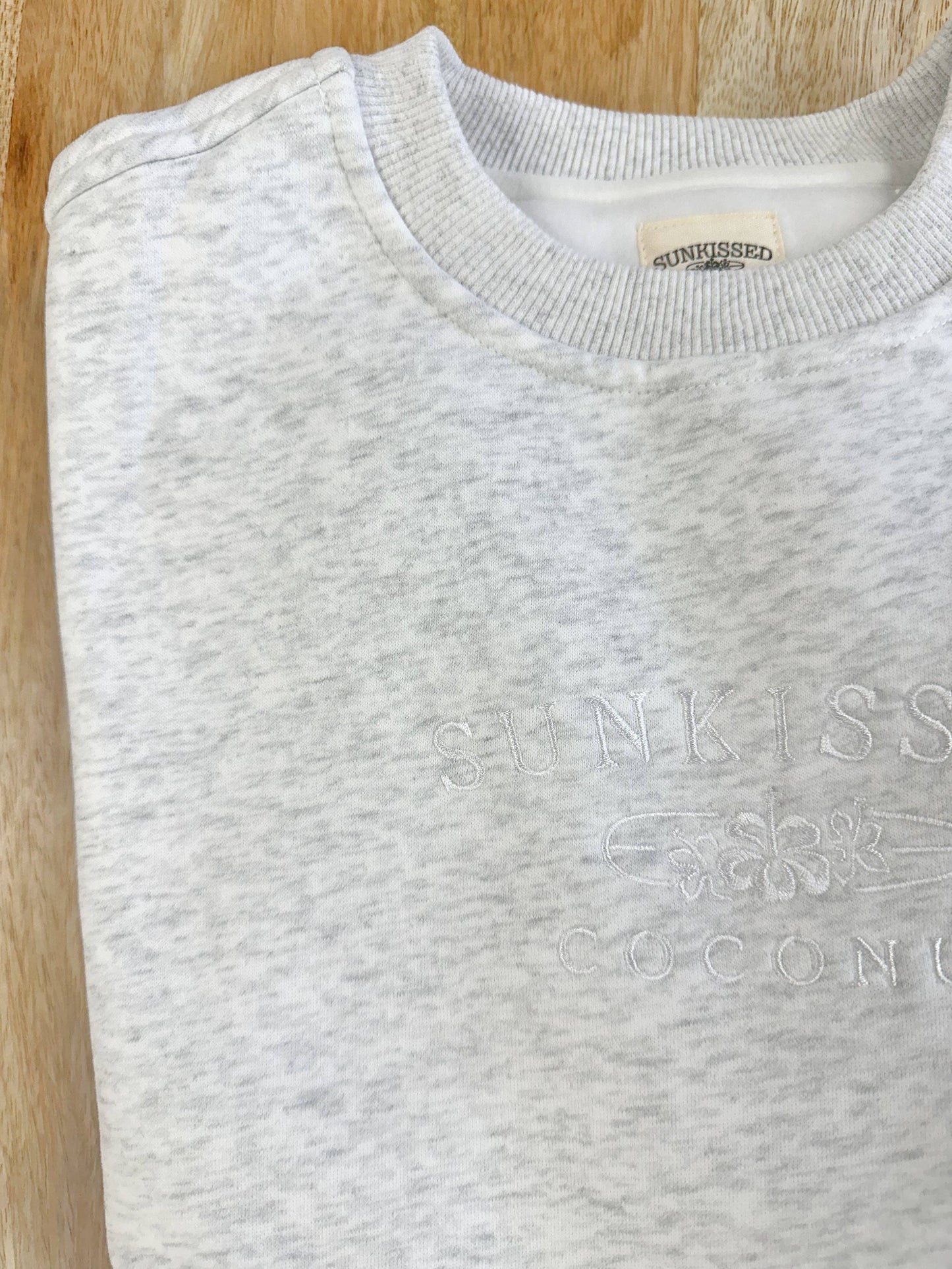 Grey and White Thread Sunkissedcoconut Embroider Sweatshirt