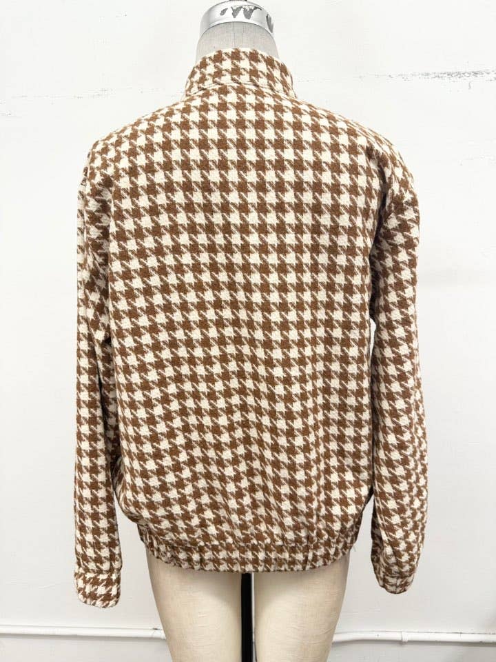 Houndstooth Snap Button Bomber Jacket