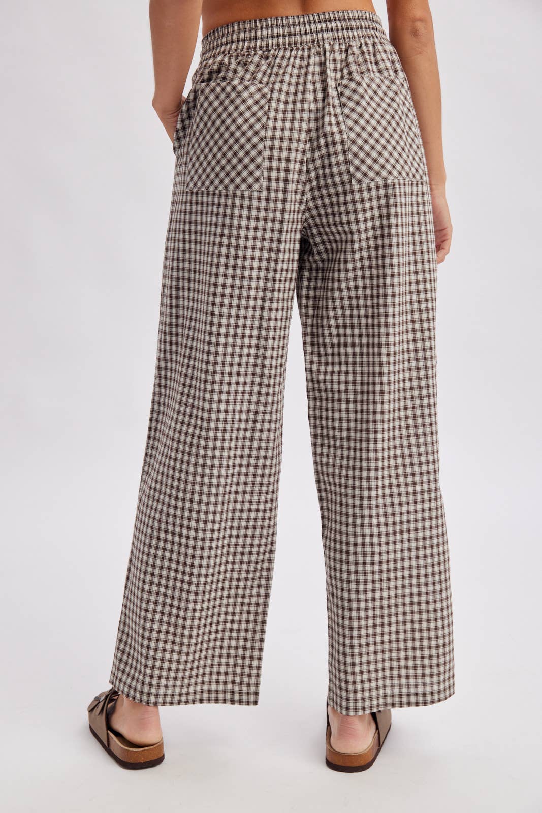 PLAID PATCH POCKET WIDE LEG PANTS
