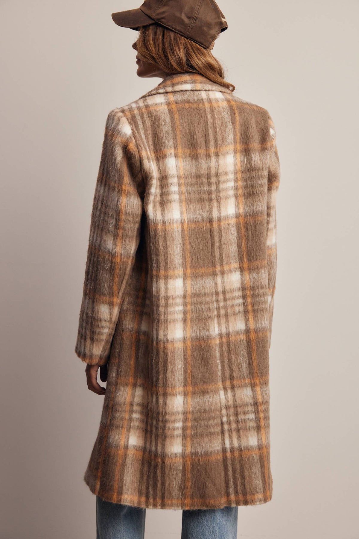 Plaid Brushed Long Coat