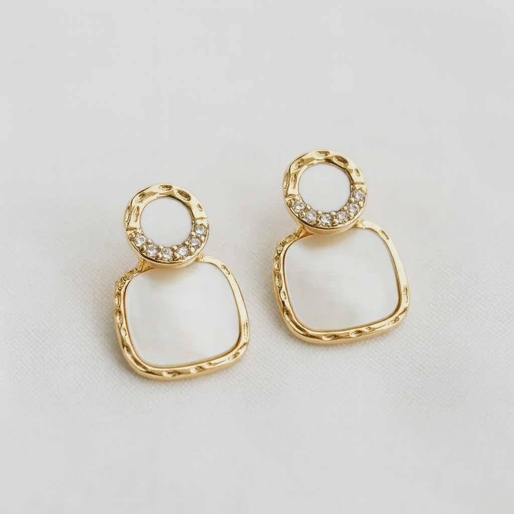 Geometric Square Shell Stud Earrings