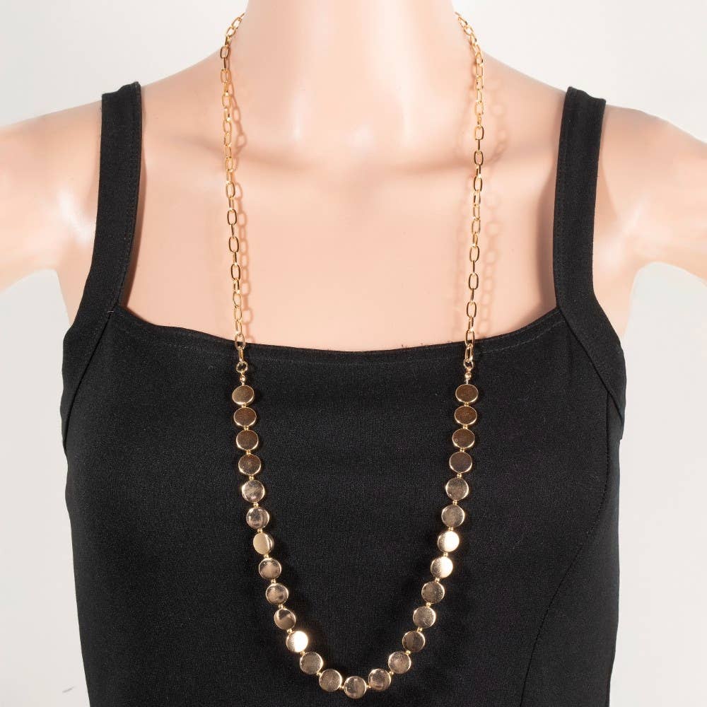 Mixed Metallic Disc And Oval Chain Long Necklace