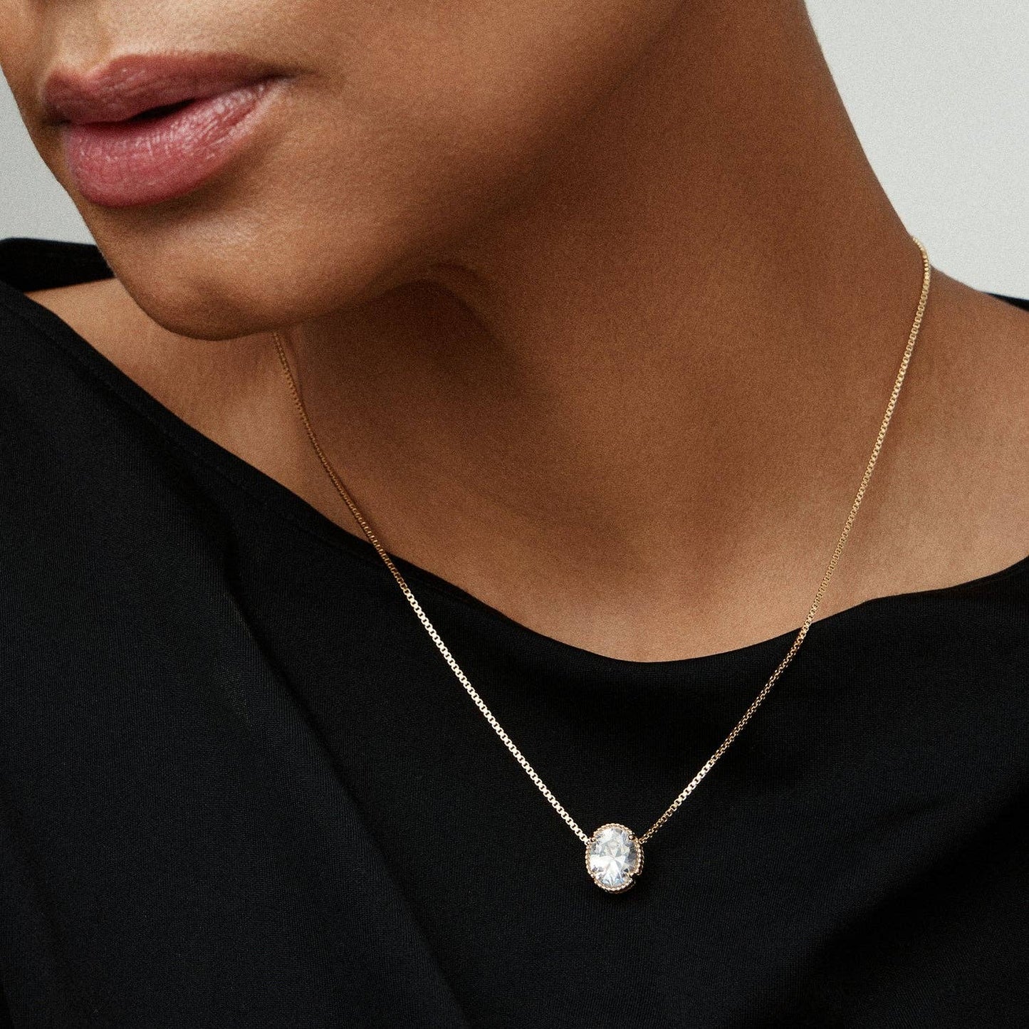Gold Filled Oval CZ Solitaire | Necklace