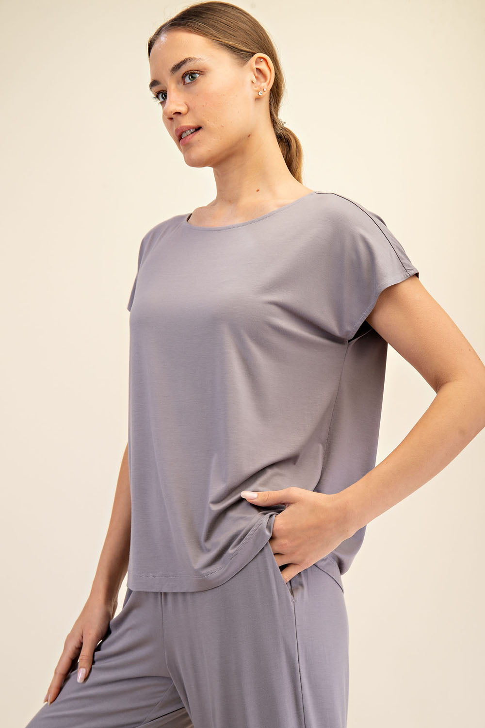 Viscose Modal Basic Boat Neck Top