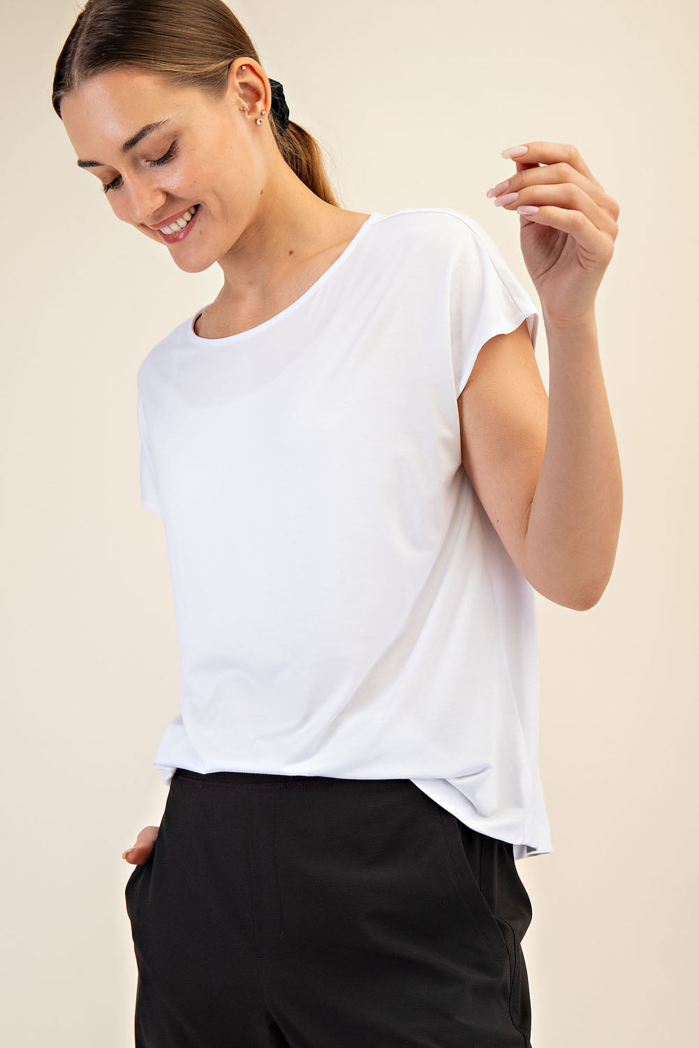 Viscose Modal Basic Boat Neck Top