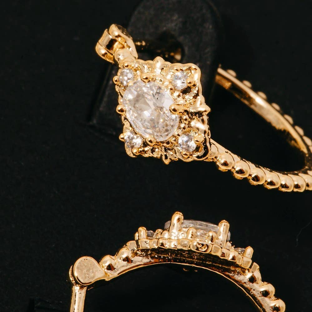 Intricate Cz Cluster Hoop Earrings