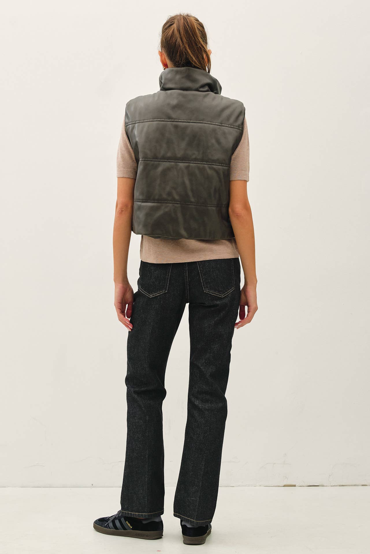 FAUX LEATHER PUFFER VEST