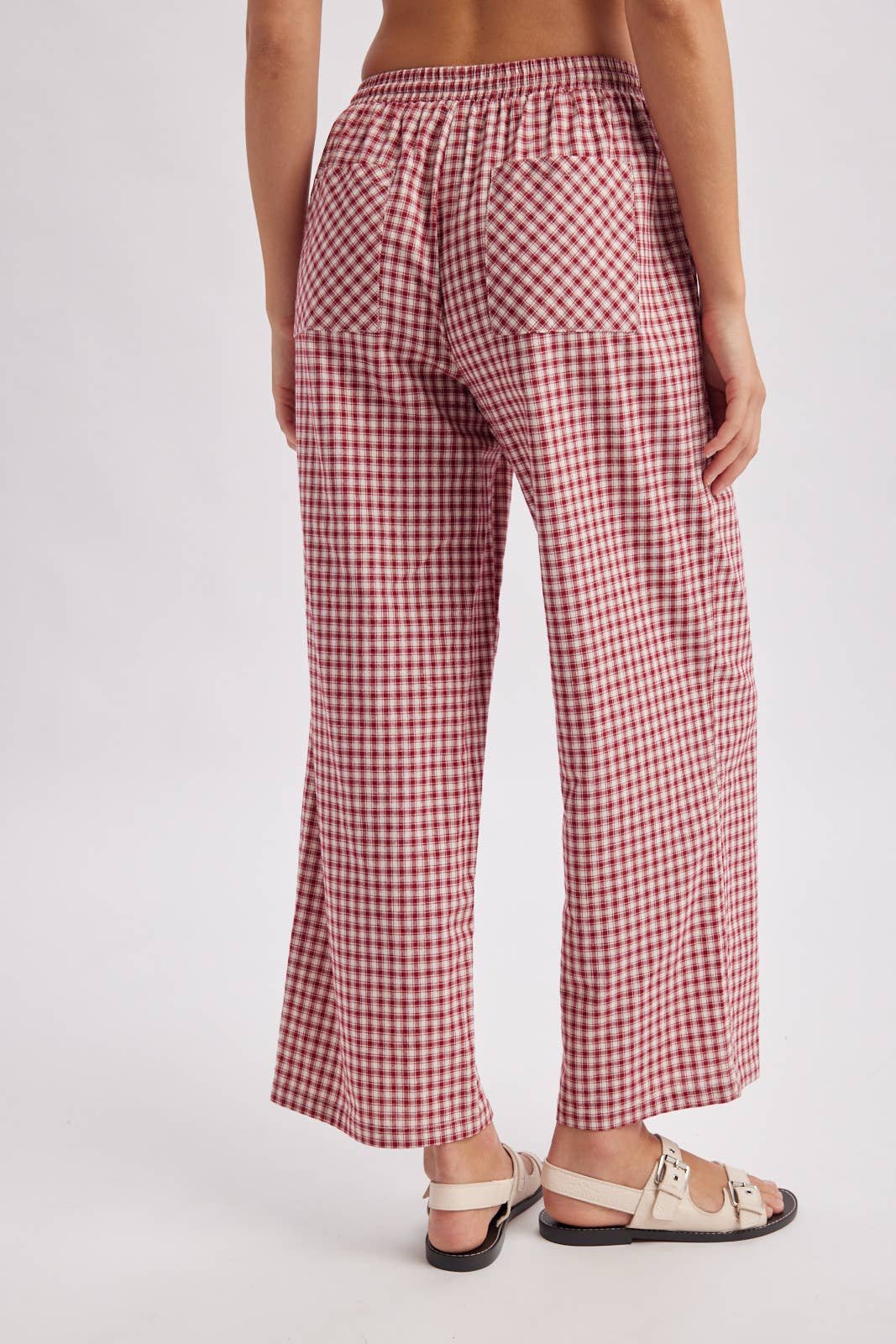 PLAID PATCH POCKET WIDE LEG PANTS