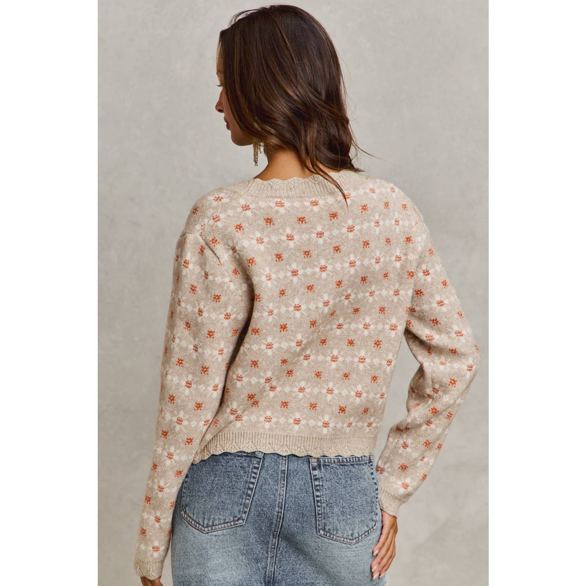 FLORAL PATTERNED BUTTON DOWN SWEATER CARDIGAN