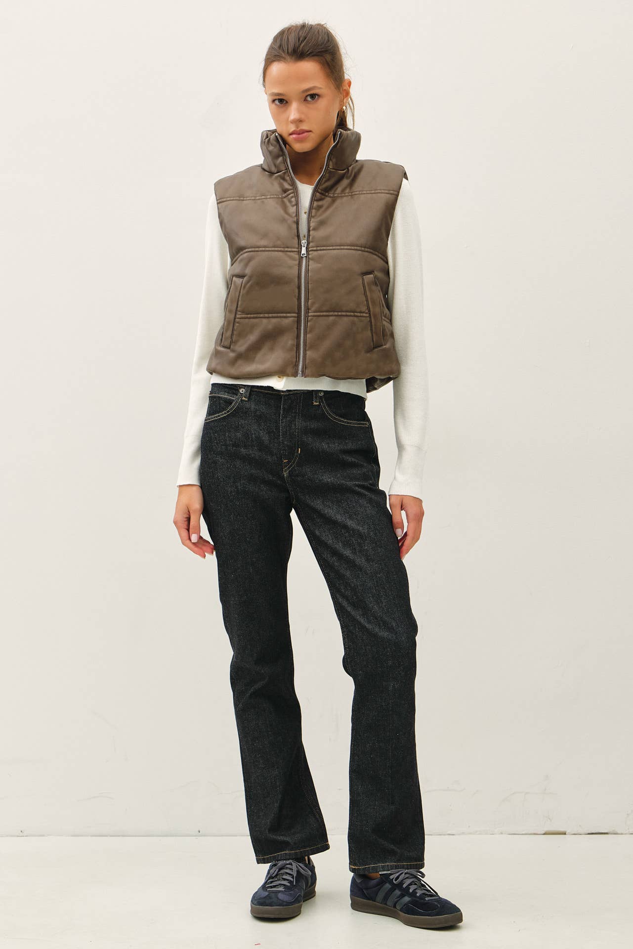 FAUX LEATHER PUFFER VEST