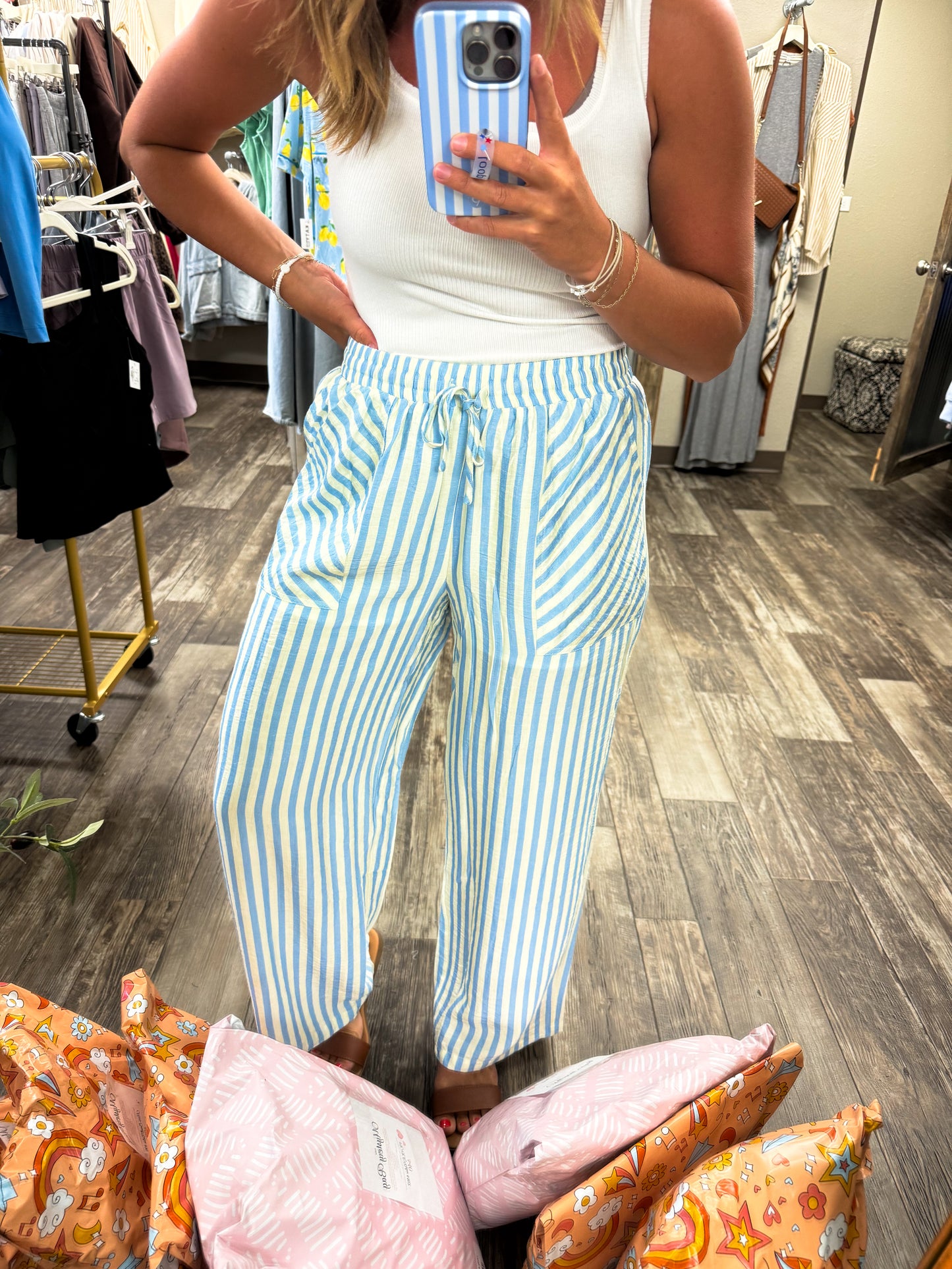 STRIPED PANTS WITH DRAWSTRING
