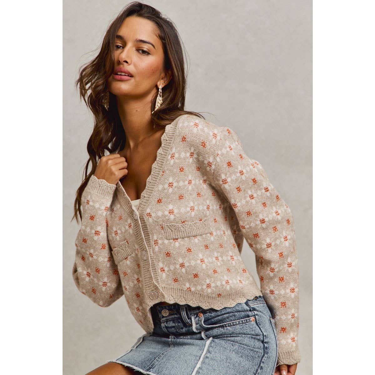 FLORAL PATTERNED BUTTON DOWN SWEATER CARDIGAN