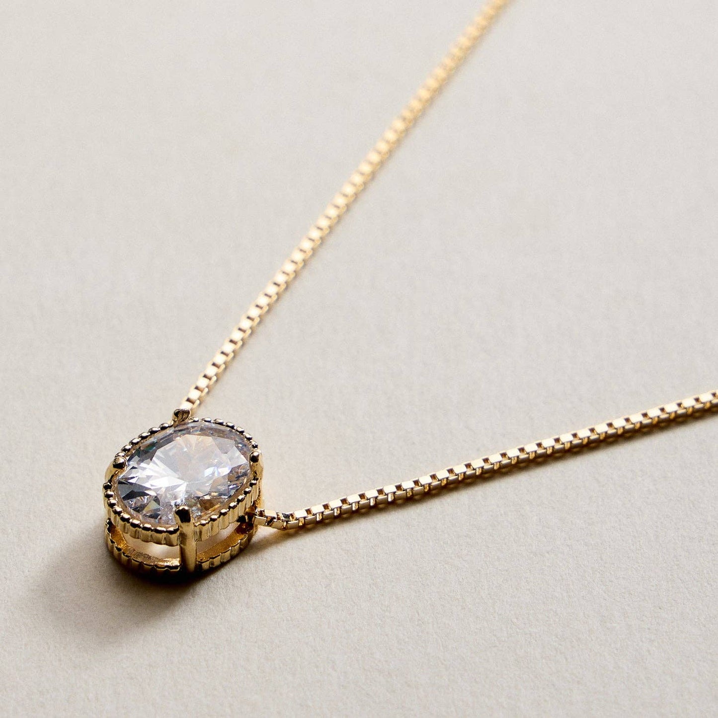 Gold Filled Oval CZ Solitaire | Necklace