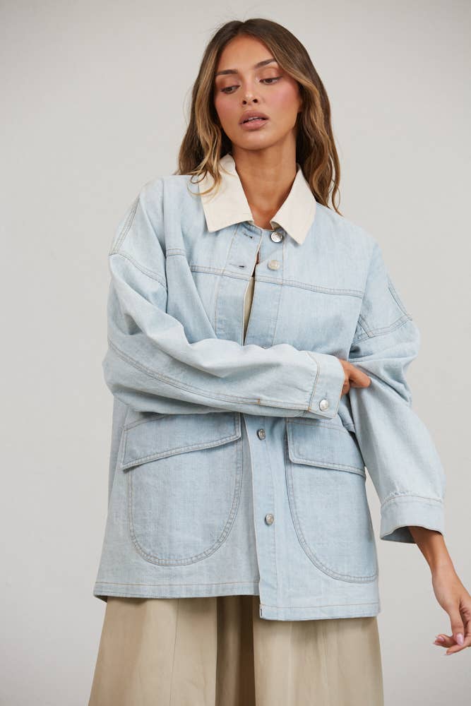 Dito Utility Contrast Collared Denim Jacket