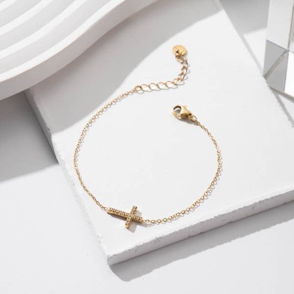 18K STAINLESS STEEL TARNISH FREE CROSS BRACELET