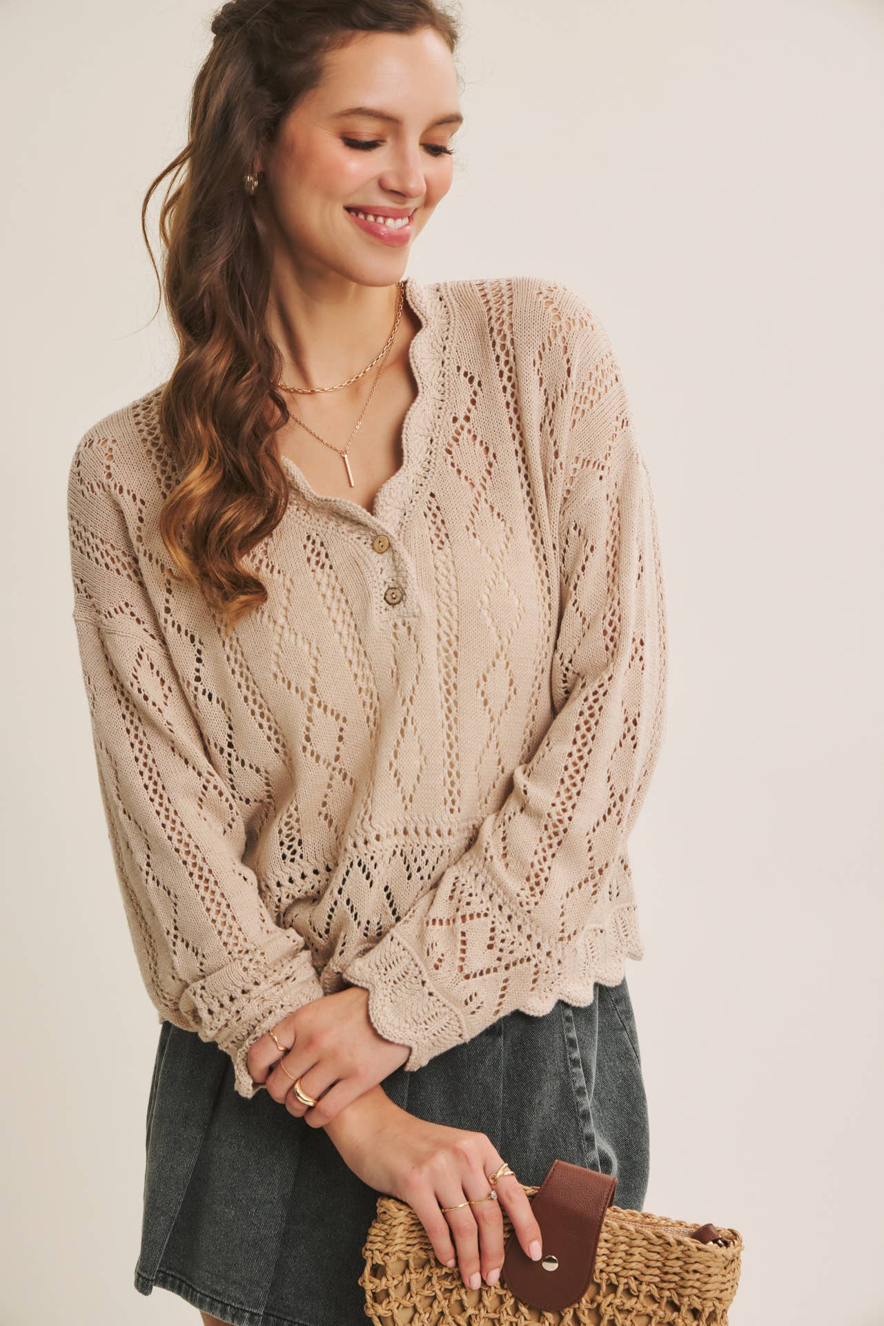 LAYERING VERSATILITY CROCHET SWEATER TOP WITH SCALLOP EDGES