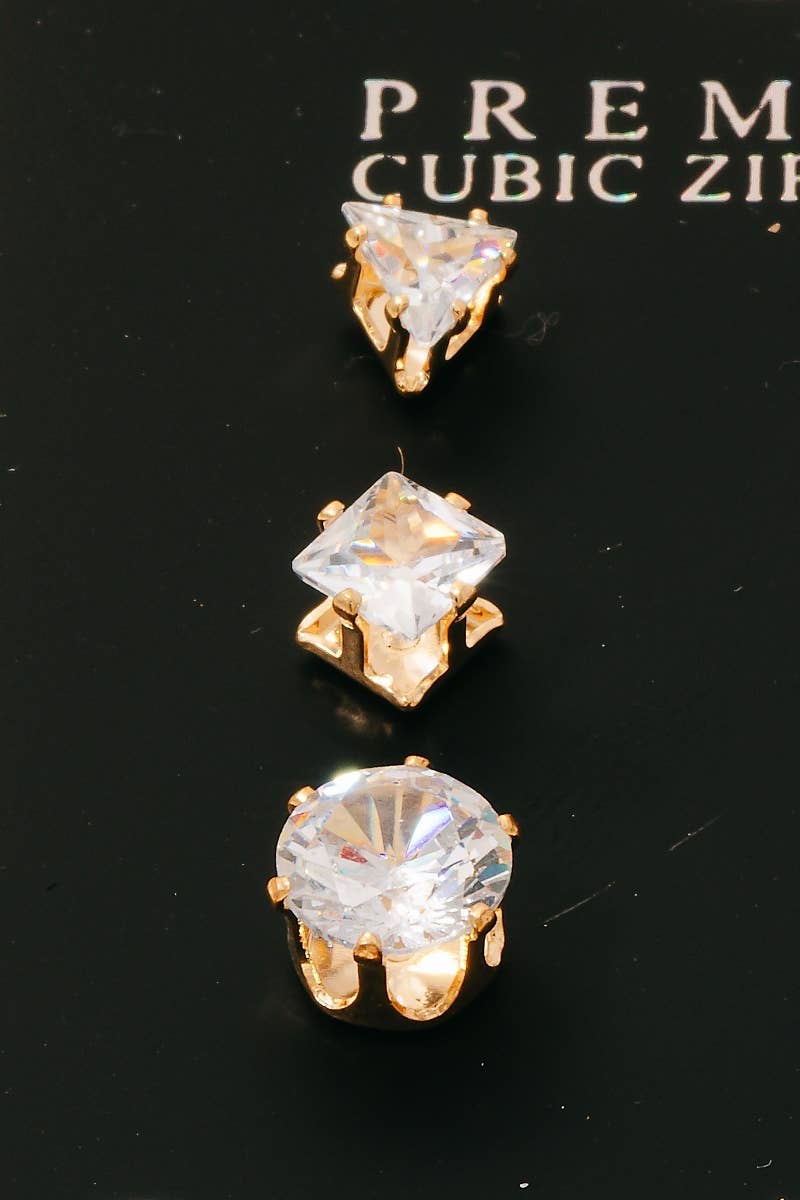 3Pc Mixed Cubic Zirconia Stud Earrings Set