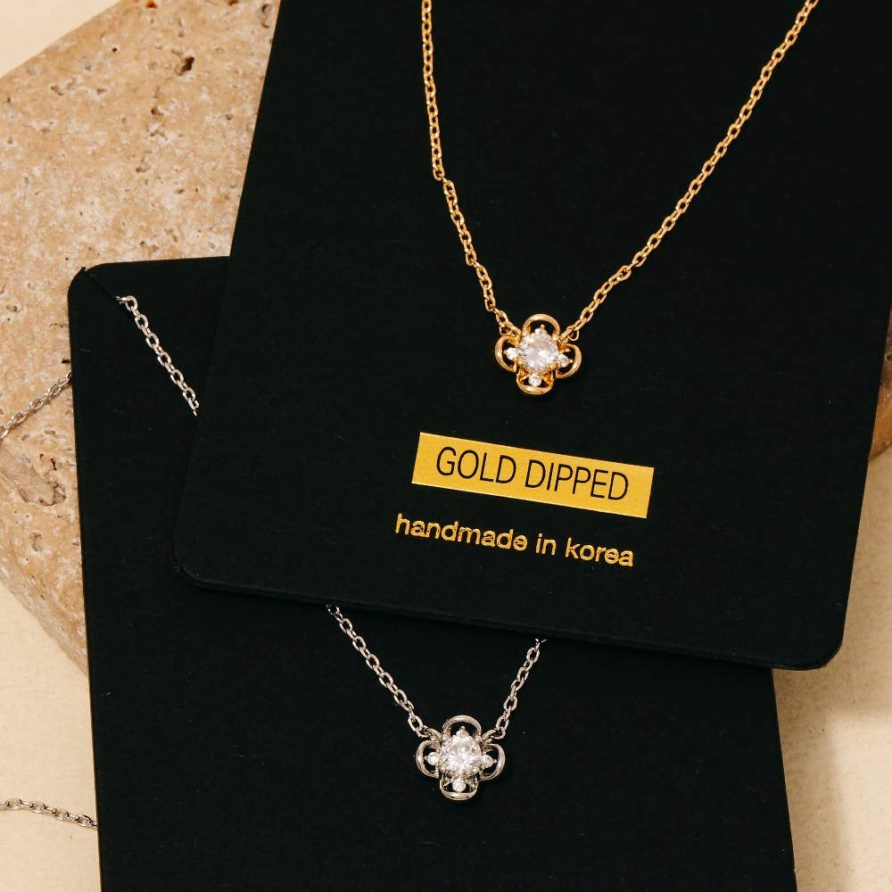 Gold Dipped Cz Cluster Clover Pendant Necklace